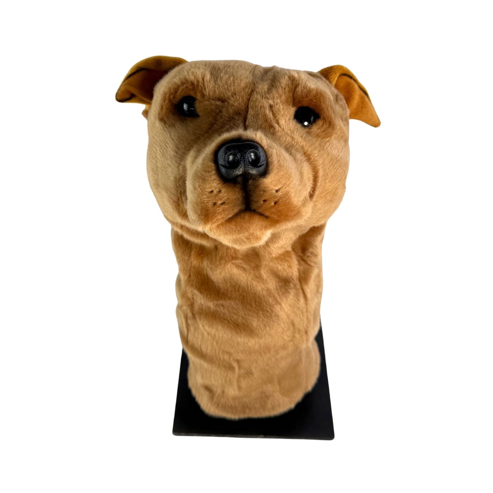 Brown Staffy golf club head cover front view