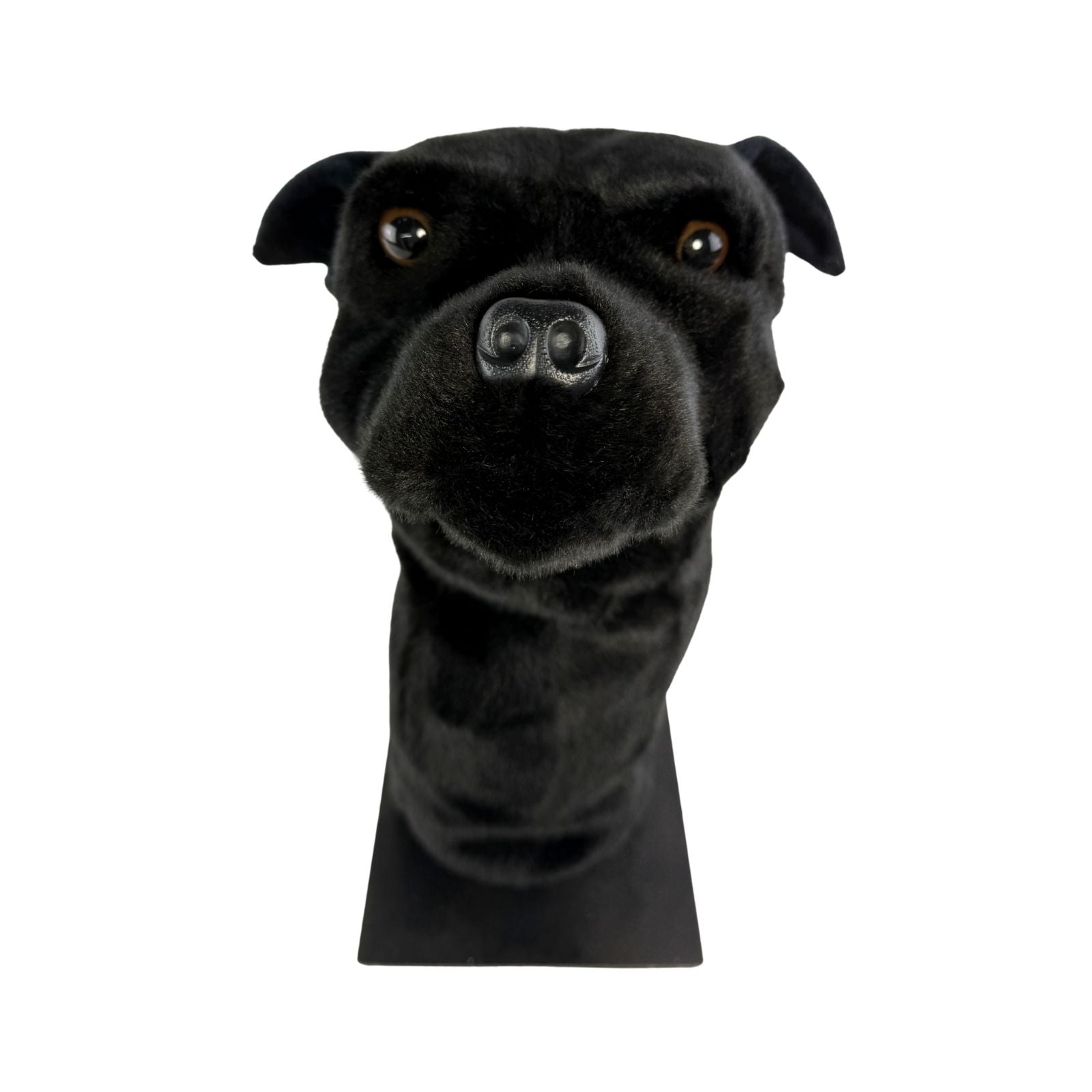 Black Staffy golf club head cover front view