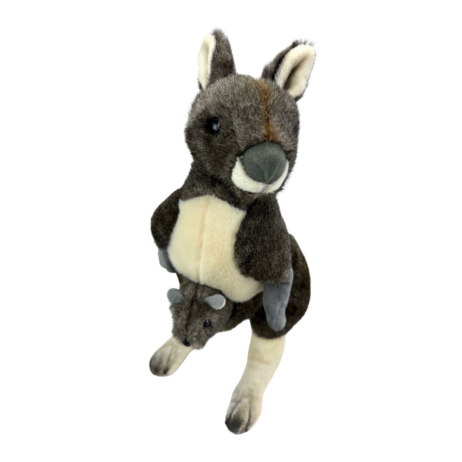 Plush toy kangaroo on a white background