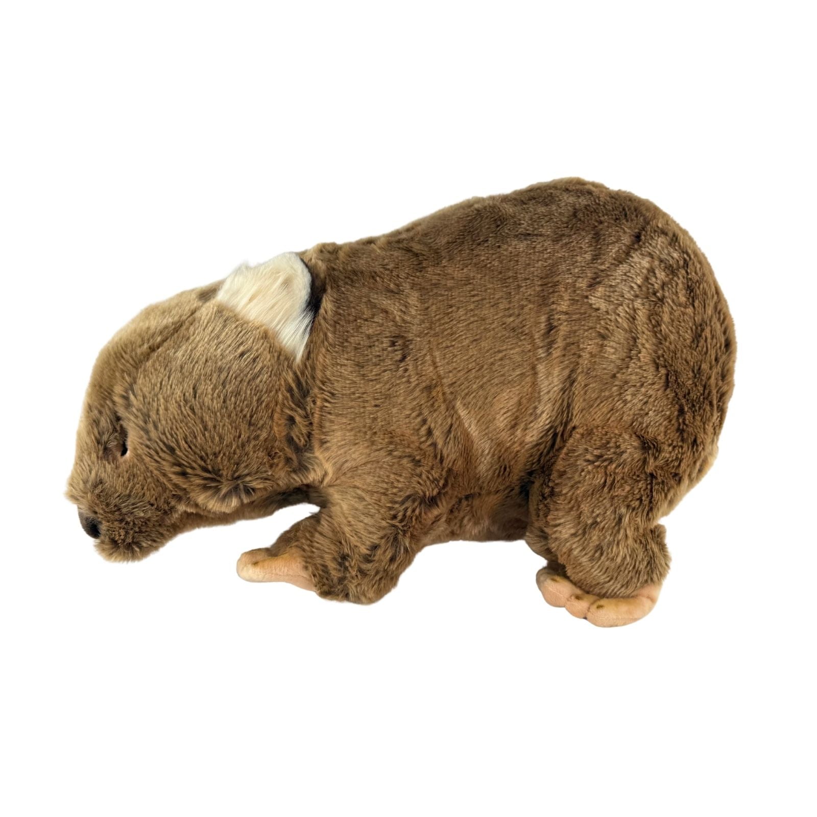 Wallis wombat plush toy with satin pocket side view