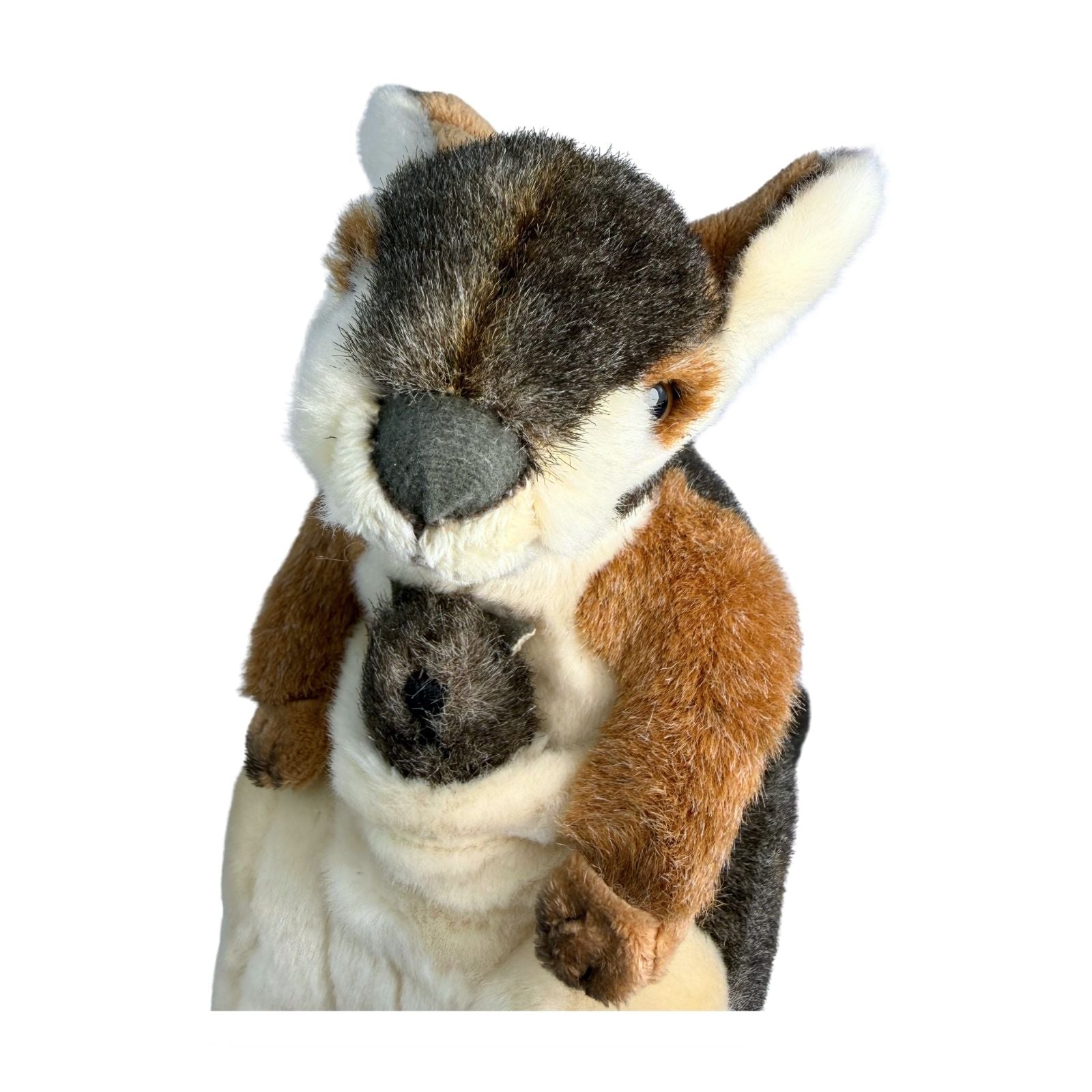 Plush toy resembling a kangaroo on a white background