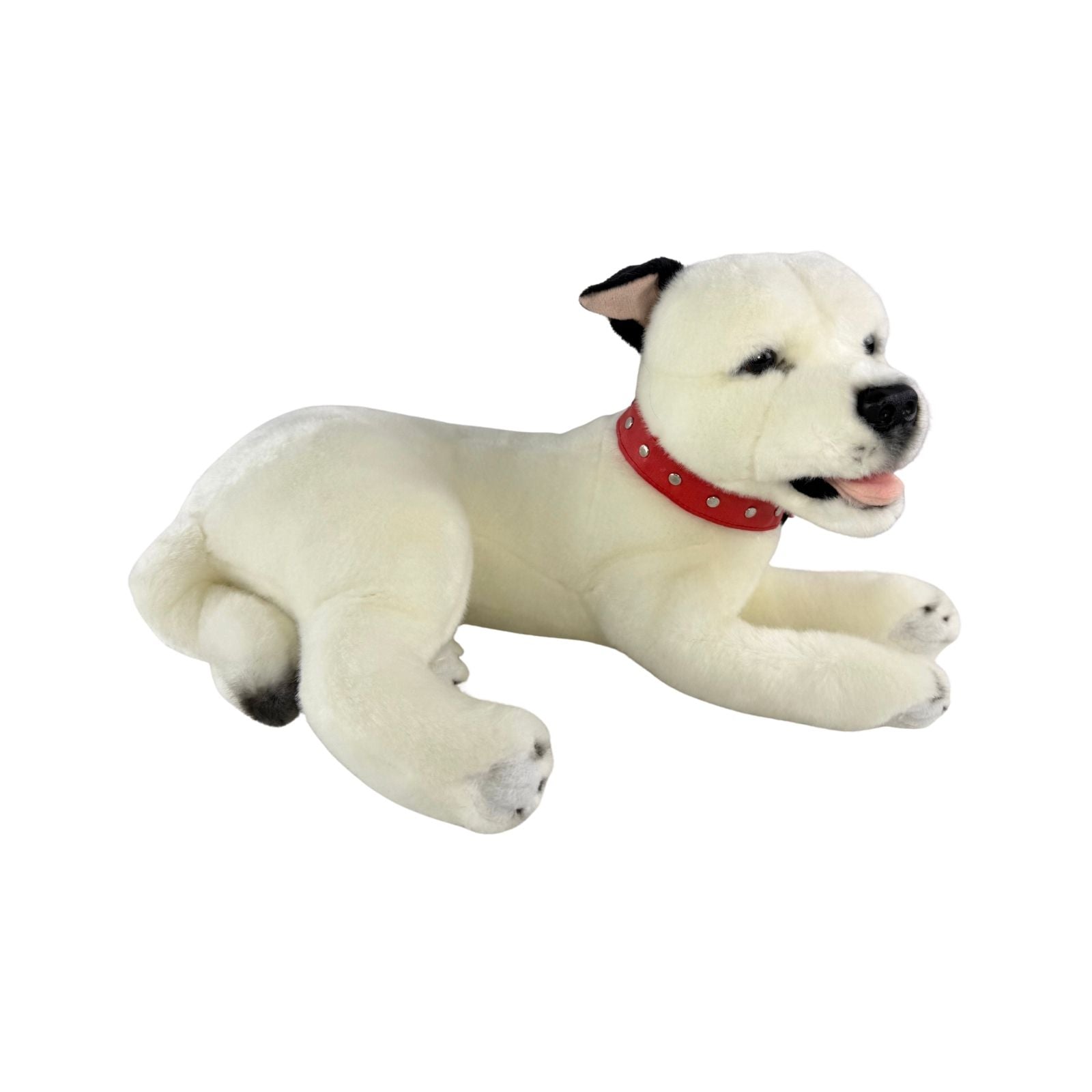 Winter Staffy plush toy lying