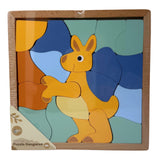 Colorful wooden block puzzle of kangaroo in square frame