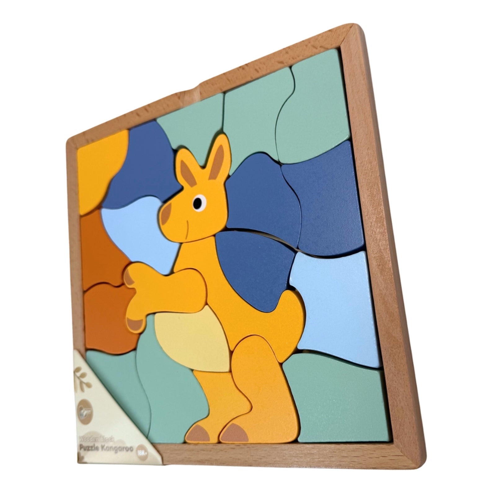Colorful wooden block puzzle of kangaroo in square frame