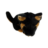 realistic soft plush toy black and tan dingo in a sitting position