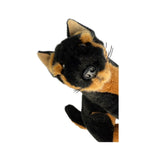 realistic soft plush toy black and tan dingo in a sitting position