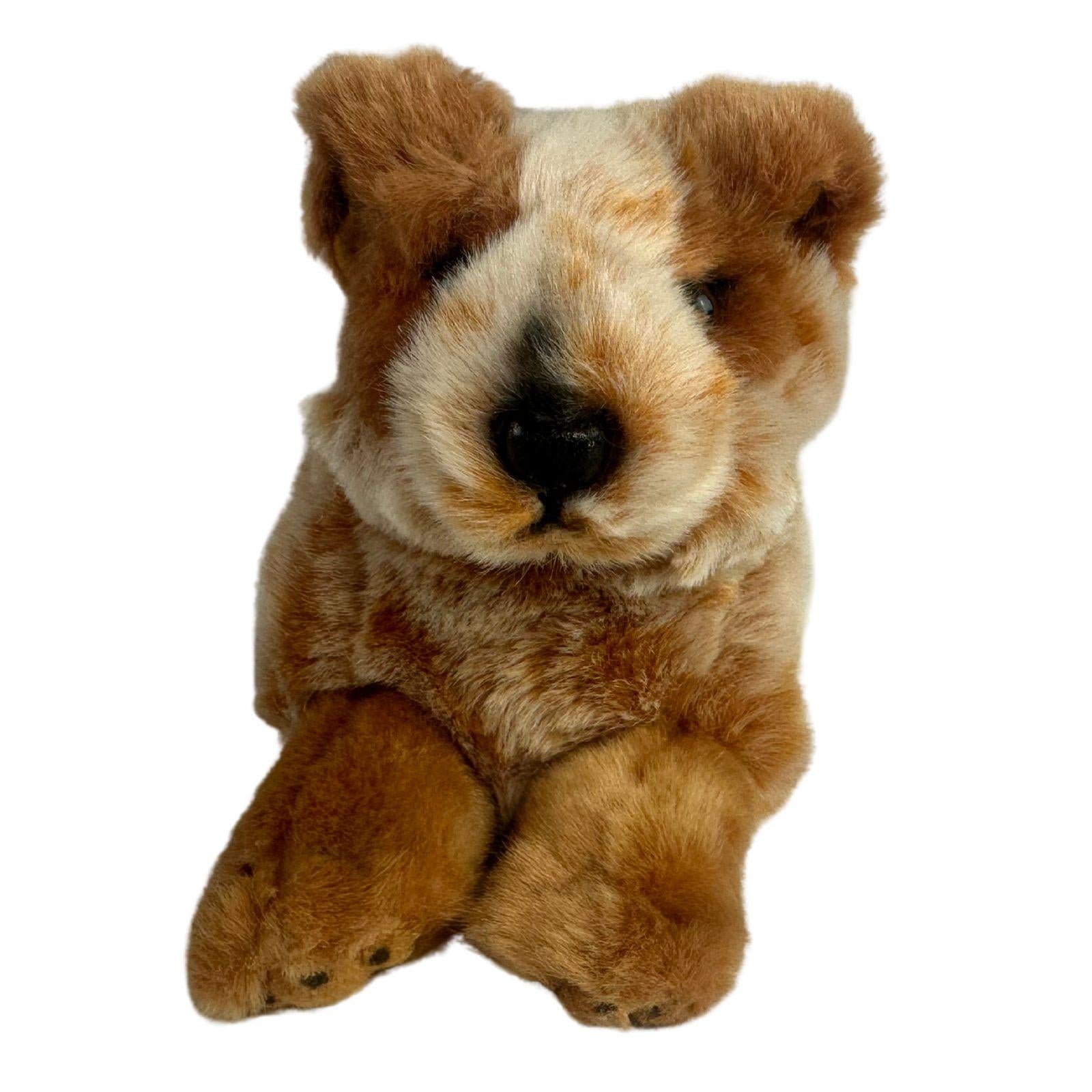 Front view of lying Red Heeler cattle dog plush toy