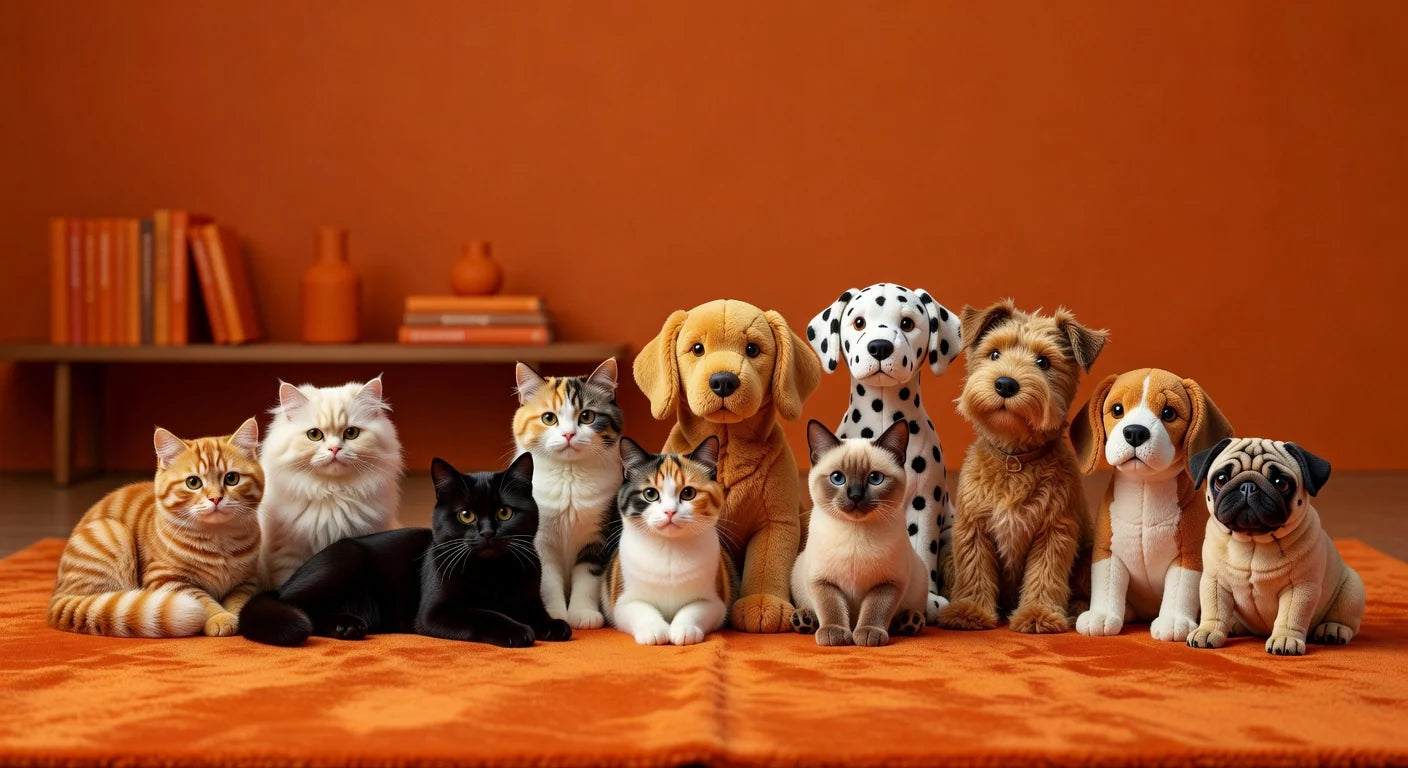 Professional header image for list-based article: 10 Lifelike Cat Dog Stuffed Animals to Adore