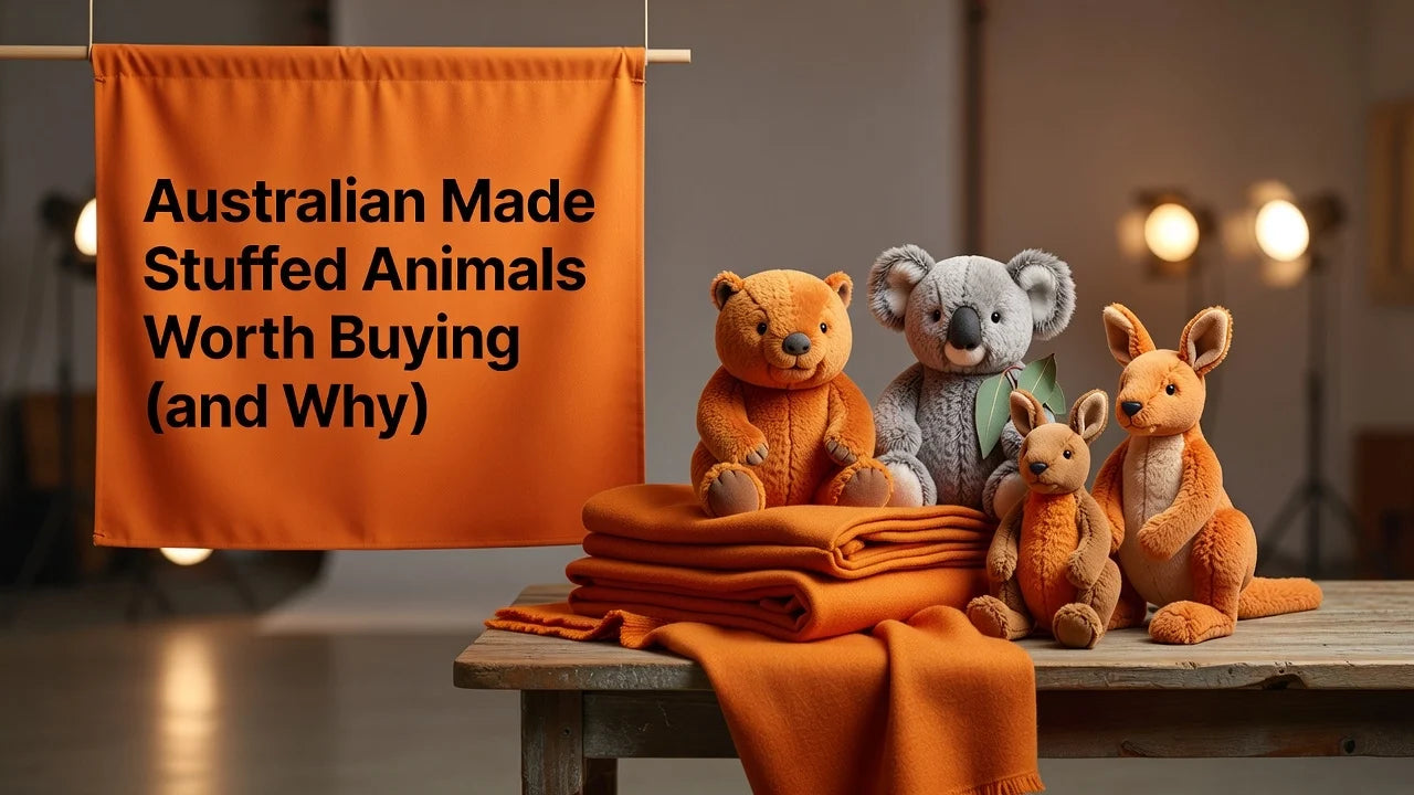 Professional header image for list-based article: Australian Made Stuffed Animals Worth Buying (and Why)