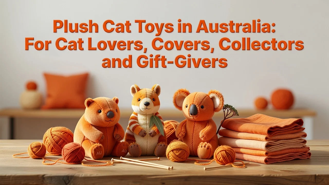 Professional header image for list-based article: Plush Cat Toys in Australia: For Cat Lovers, Collectors a...
