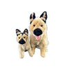 Stella German Shepherd plush toys, large and small, with tan fur and black ears sitting side by side
