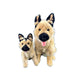 Stella German Shepherd plush toys, large and small, with tan fur and black ears sitting side by side