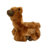 a charming brown plush toy alpaca in a lying position