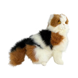 a sitting Calico cat and is a realistic soft plush toy