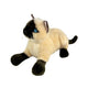 a crouching Siamese cat and is a realistic soft plush animal.