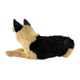 an extra-large quality handmade realistic German Shepherd plush toy in a lying position