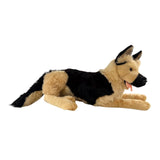 an extra-large quality handmade realistic German Shepherd plush toy in a lying position