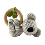 Knitted koala wooden baby teether ring