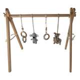 Wooden Aussie baby gym with hanging animal toys