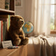 soft plush toy brown bear sitting in the cabinet 