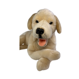 large plush Labrador soft toy in a lying position.
