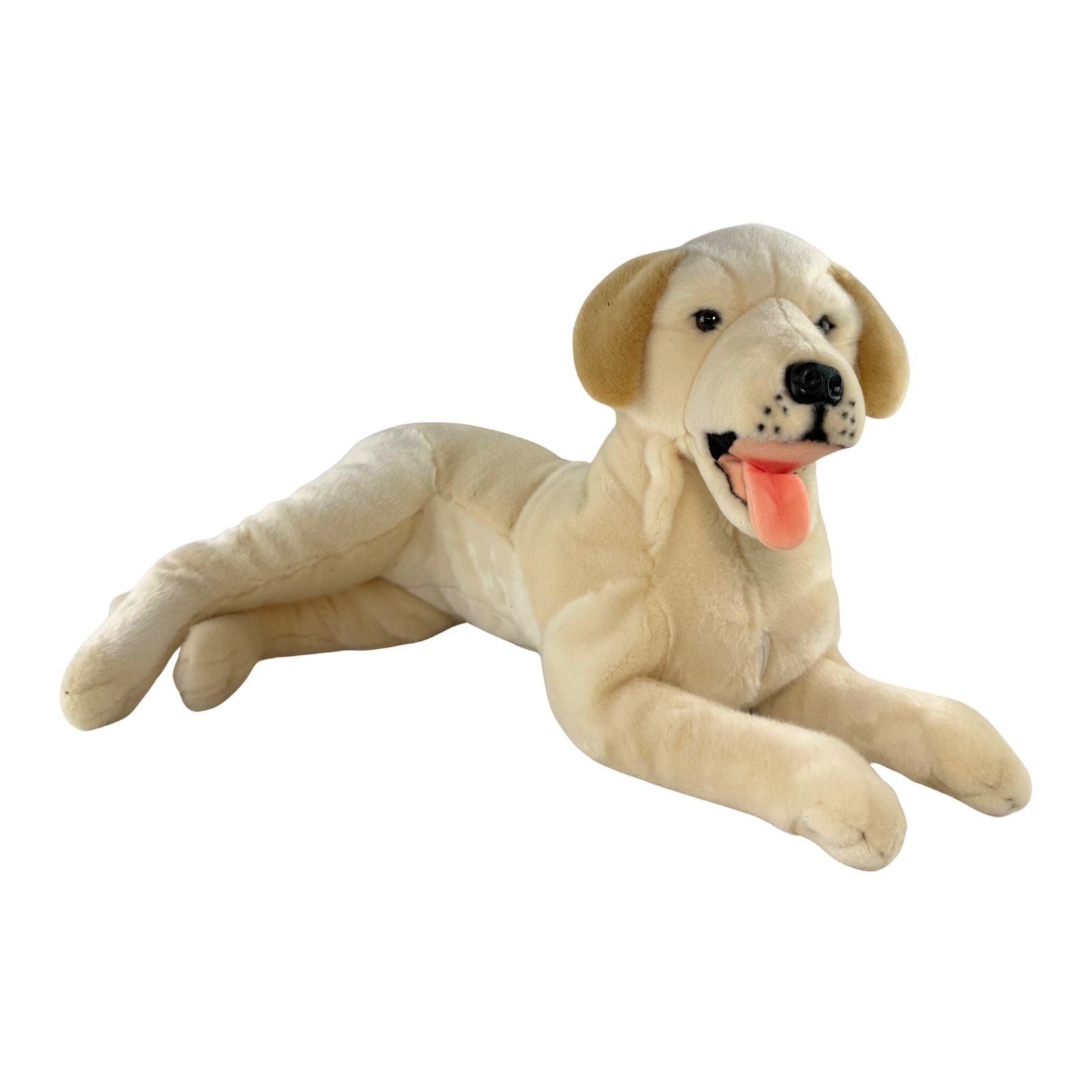 cream Labrador stuffed plush toy in a lying position