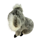 Gray and white plush toy resembling a koala on a white background