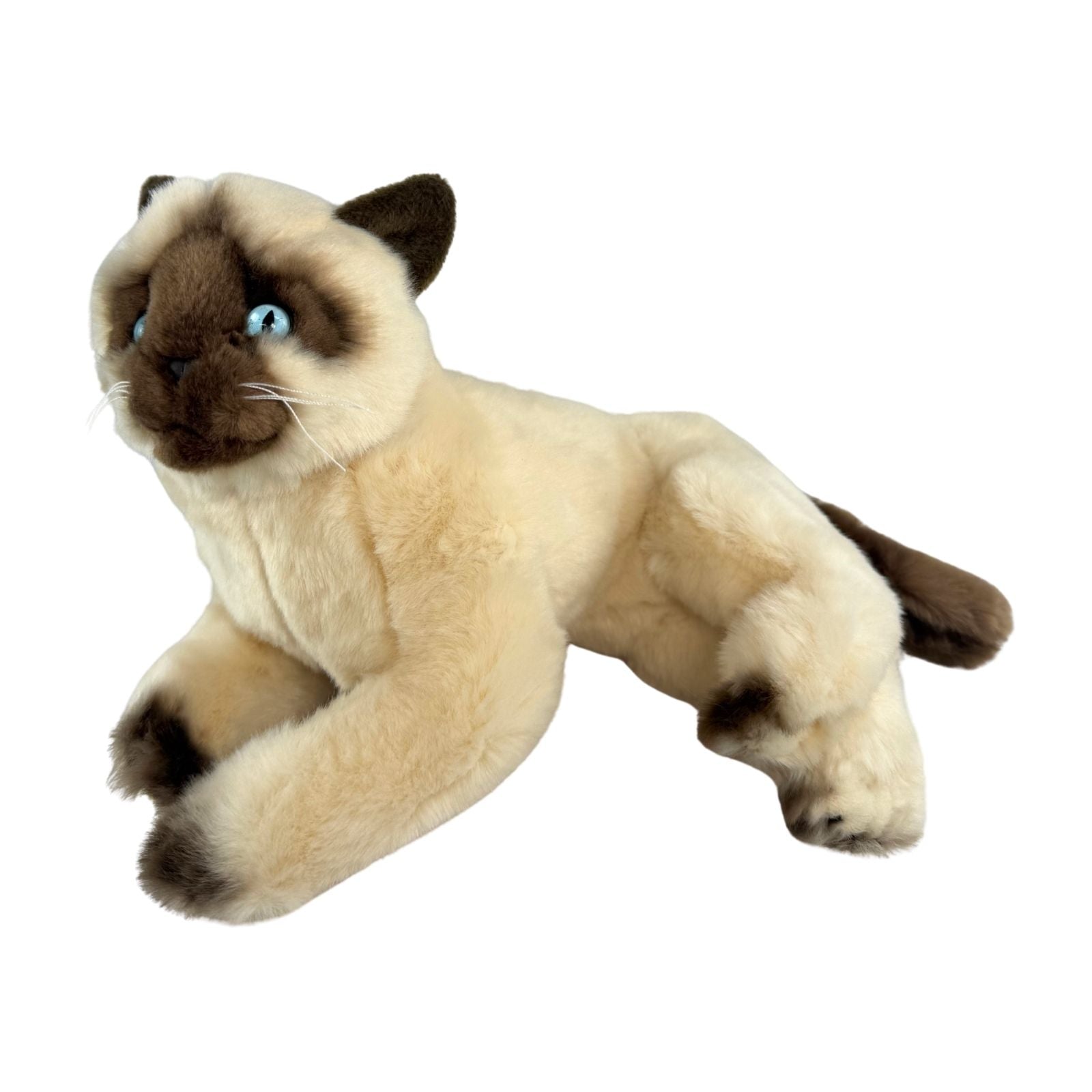 Siamese cat and is a realistic soft plush toy