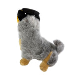 Side view of Bluey Cattle Dog plush toy in graduation hat