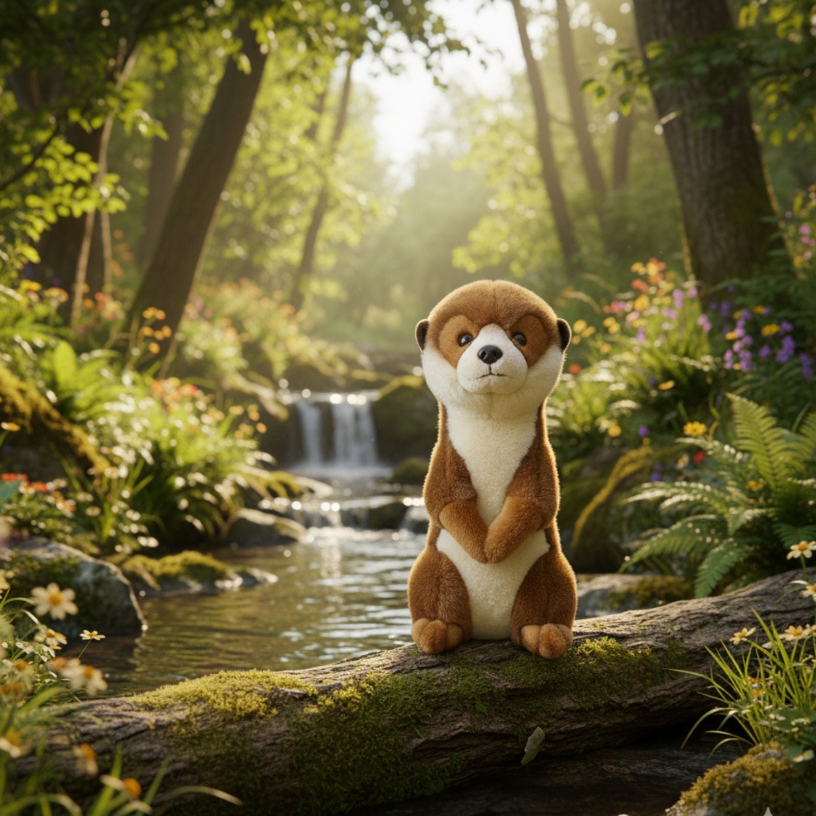 a realistic small-size stuffed Meerkat soft toy in a standing position.