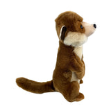 a realistic small-size stuffed Meerkat soft toy in a standing position.