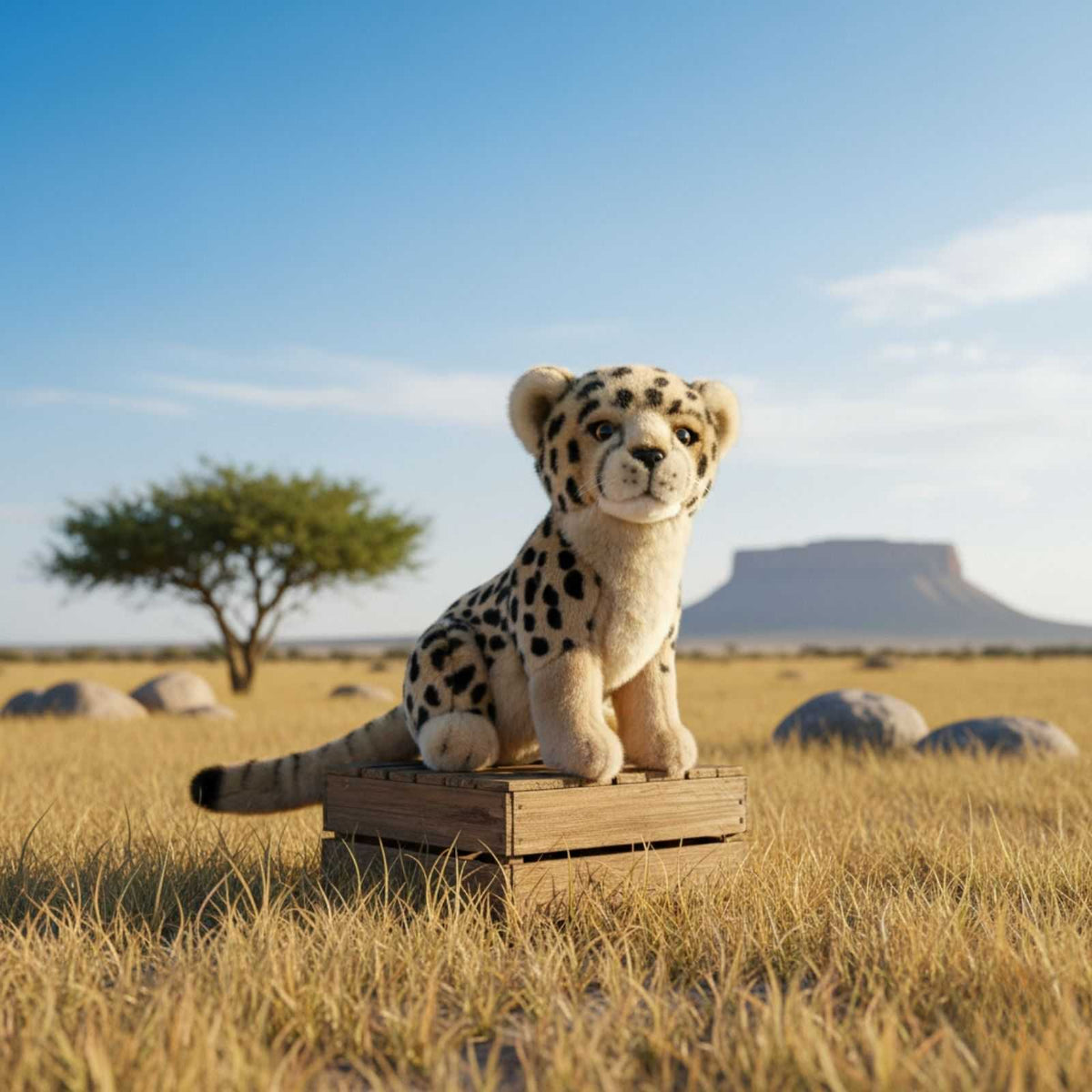 Cheetah cub soft stuffed plush toy in Africa
