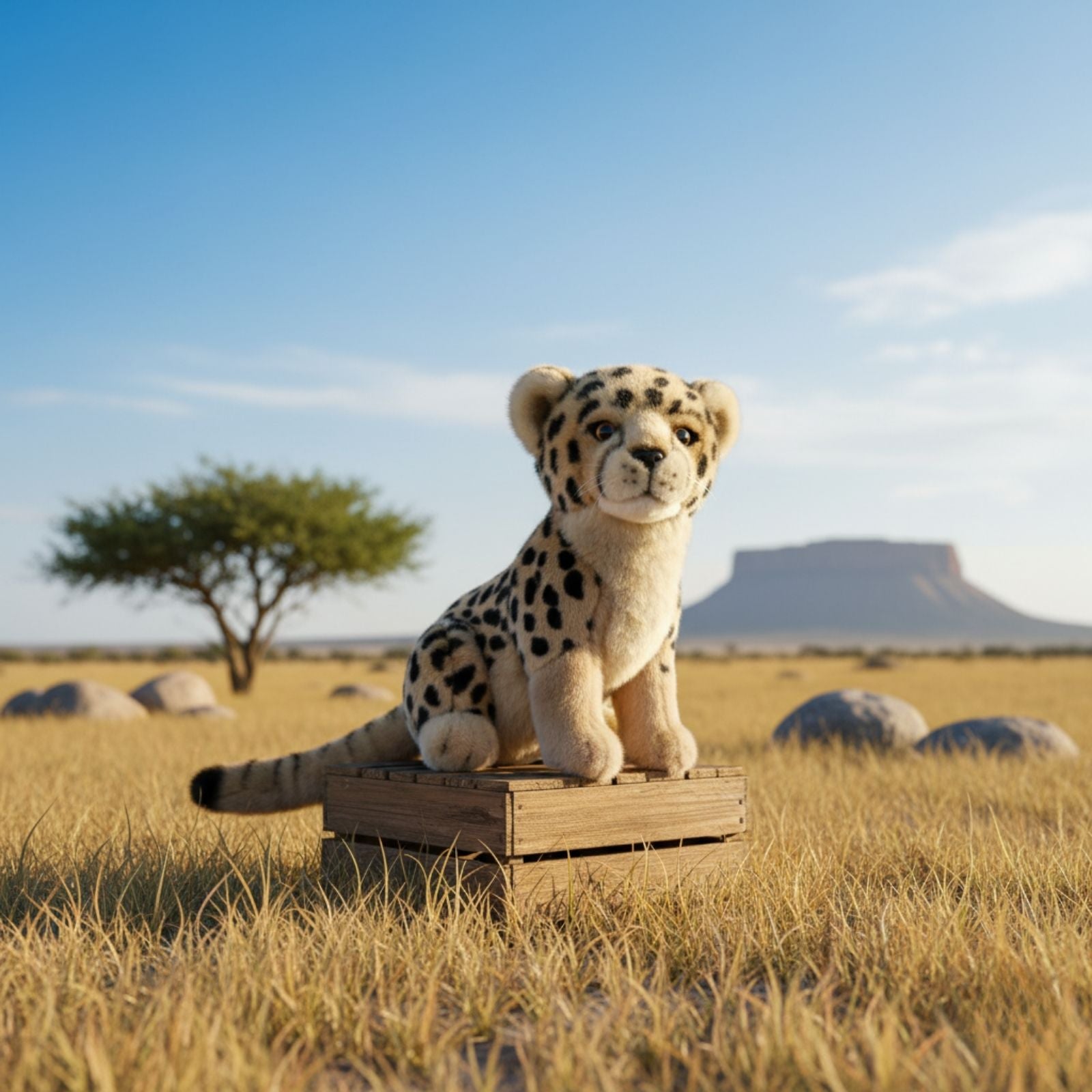 Cheetah cub soft stuffed plush toy in Africa