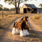 Clyde realistic mini Clydesdale Horse plush toy outdoors