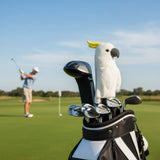 Cockatoo plush golf club headcover on a golf course