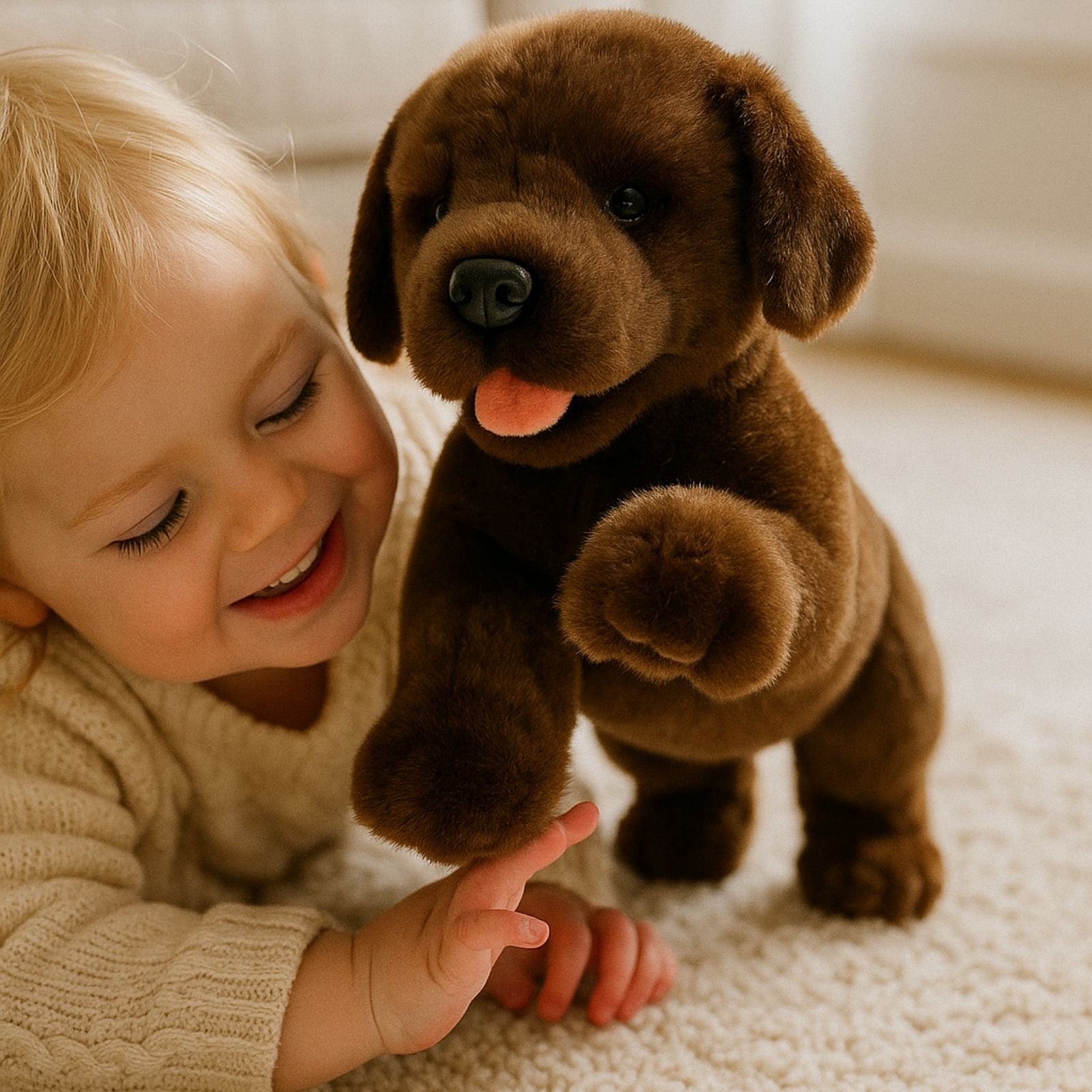 Coco realistic Labrador Puppy plush toy with a baby