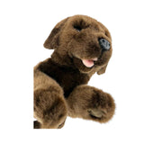 Front under-mouth view of Coco realistic Labrador Puppy plush