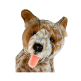 Close-up of Copper realistic Cattle Dog plush toy face