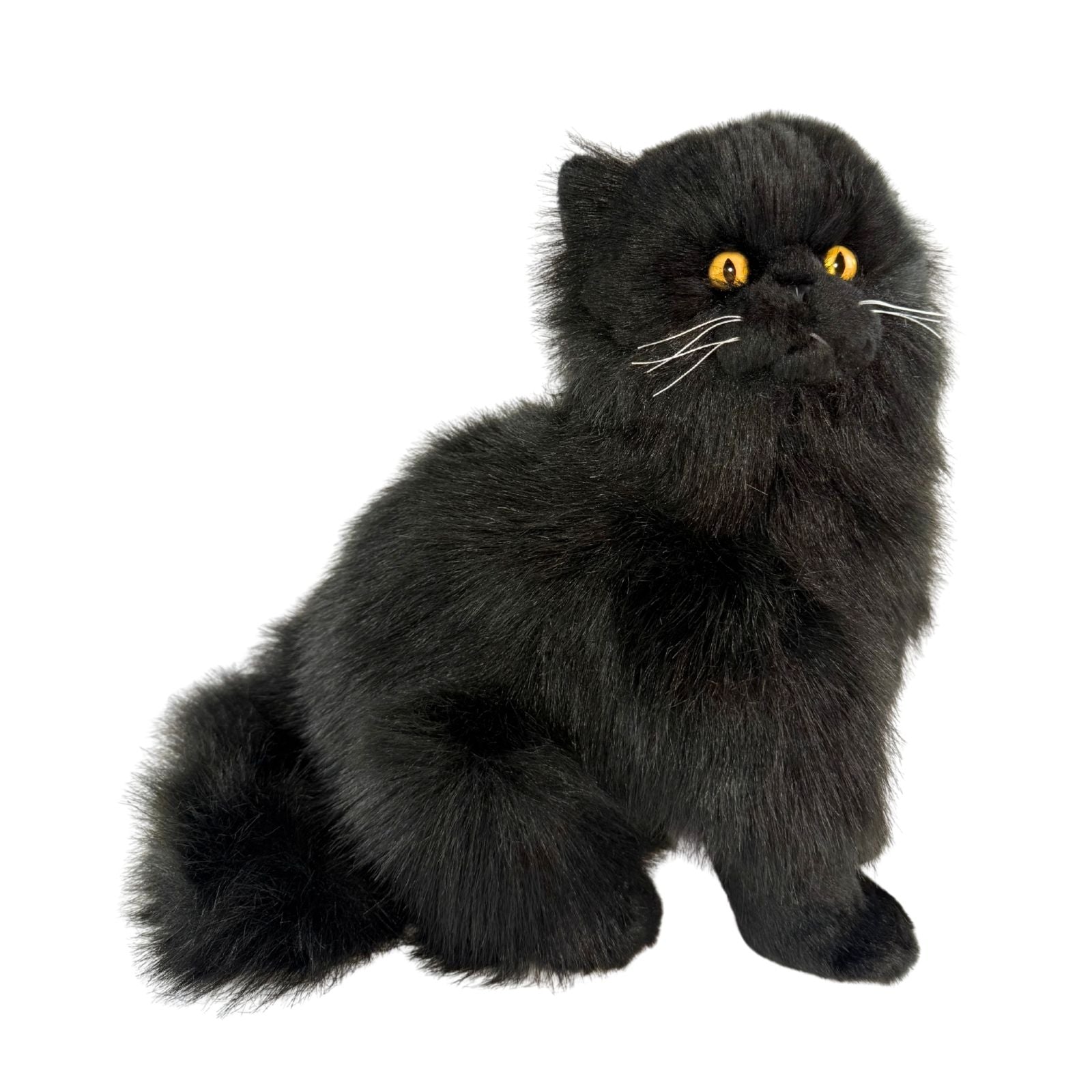Crystal black Persian cat plush toy sitting side view
