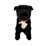 Front view of black Staffy dog plush toy sitting