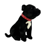 Black Staffy dog plush toy sitting upright