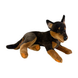 Denver dark brown Kelpie plush toy dog lying side view