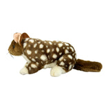Plush toy resembling a Eastern quoll on a white background