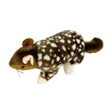 Plush toy resembling a Eastern quoll on a white background