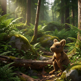 Stuffed animal resembling a Pademelons in a forest setting