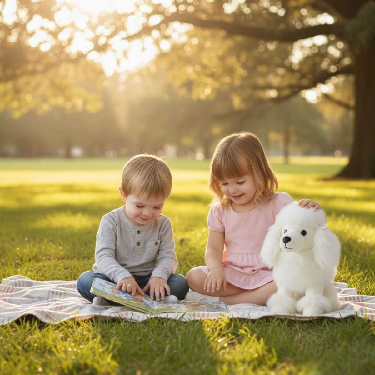 White poodle plush toy outdoors