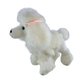 Side view of standing white poodle plush toy