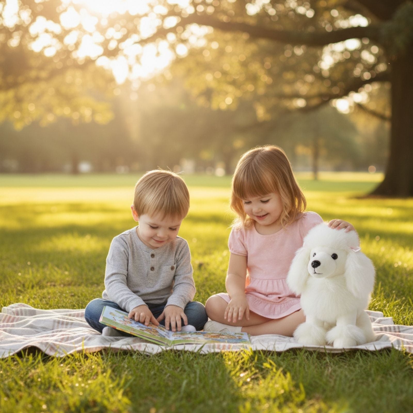 White poodle plush toy outdoors