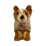 Front view of lying Red Heeler cattle dog plush toy