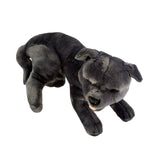 Top view of grey Staffy dog plush toy